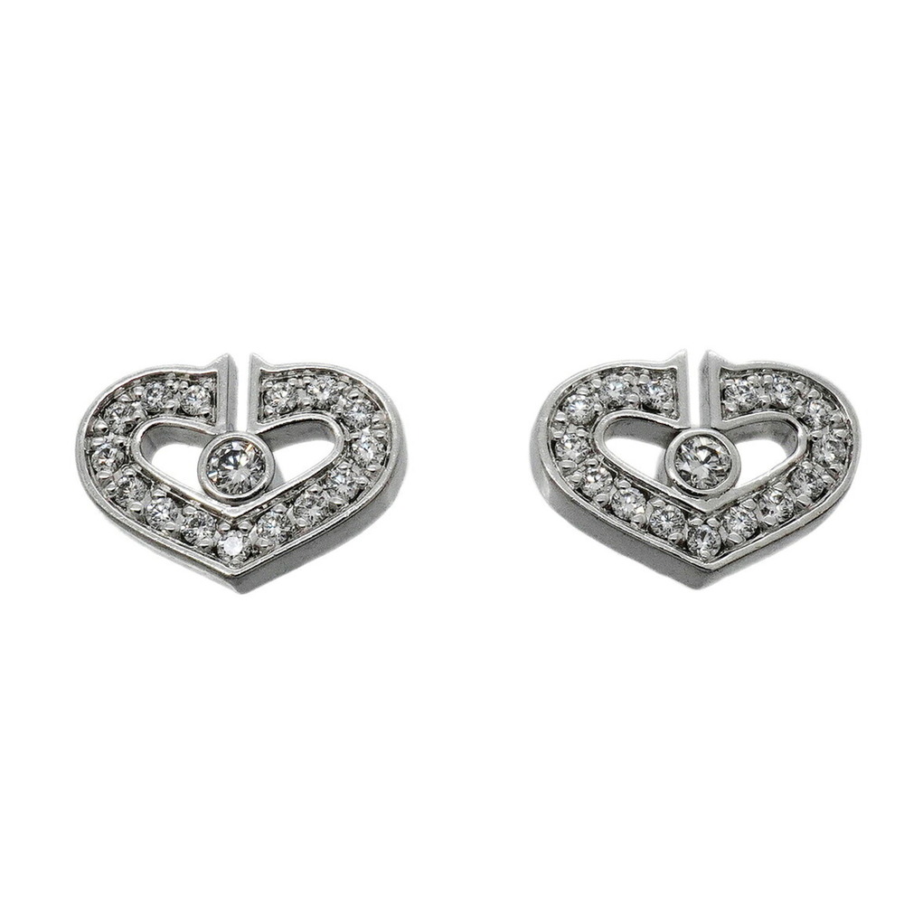 CARTIER 18k Silver Diamond Heart Earrings